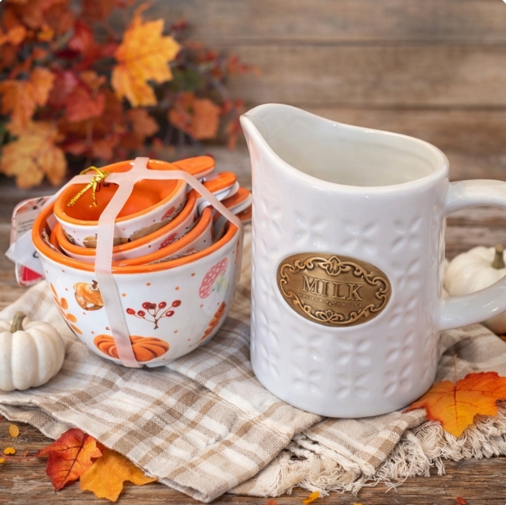 The Bake Shop Masterclass Autumn Fall Measuring‎ Cups and Creamer Pitcher Set